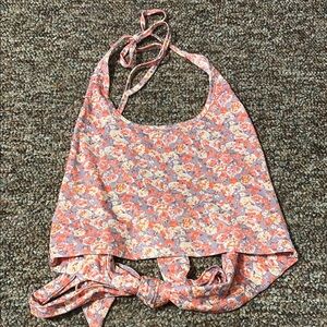 SHEIN Pink and White Crop Tie Front Tank Top